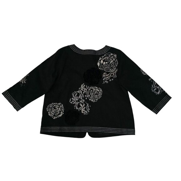 Choices Women's Boho Chic Floral Embroidery Open Front Black Jacket Women's L - Picture 3 of 14